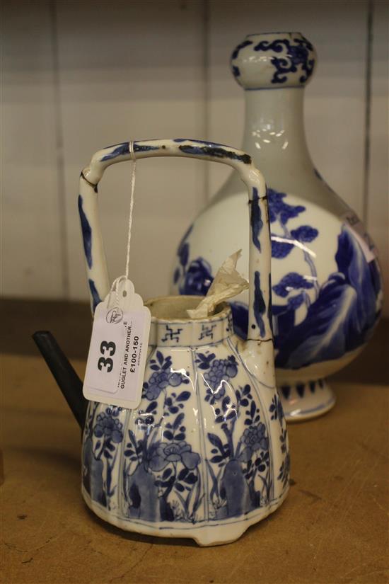 Kangxi blue and white guglet and another teapot